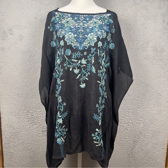 Johnny Was Tops - Johnny Was Rebecca Poncho Top Womens S / M Black Floral Embroidered Tunic Boho